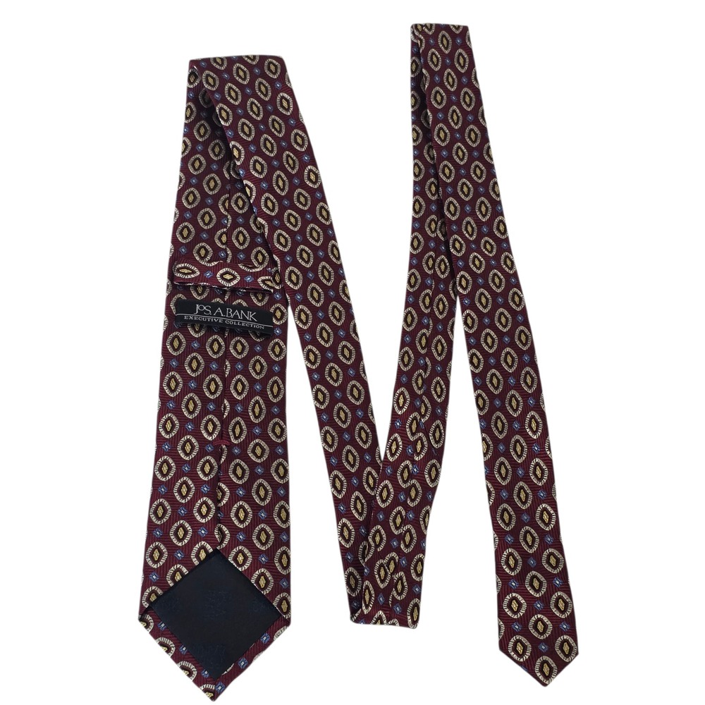 Jos A Bank Mens Necktie Luxury Red Blue Yellow Silk Floral Long‎ Embroidered